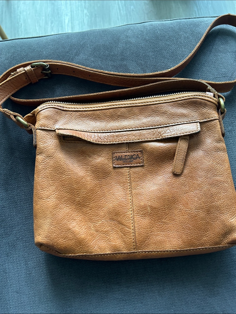 Valenca Tan Leather Messenger Crossbody Bag for Men